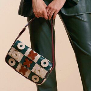 STAUD Tommy Leather Tic-Tac-Toe (XO) Shoulder Bag